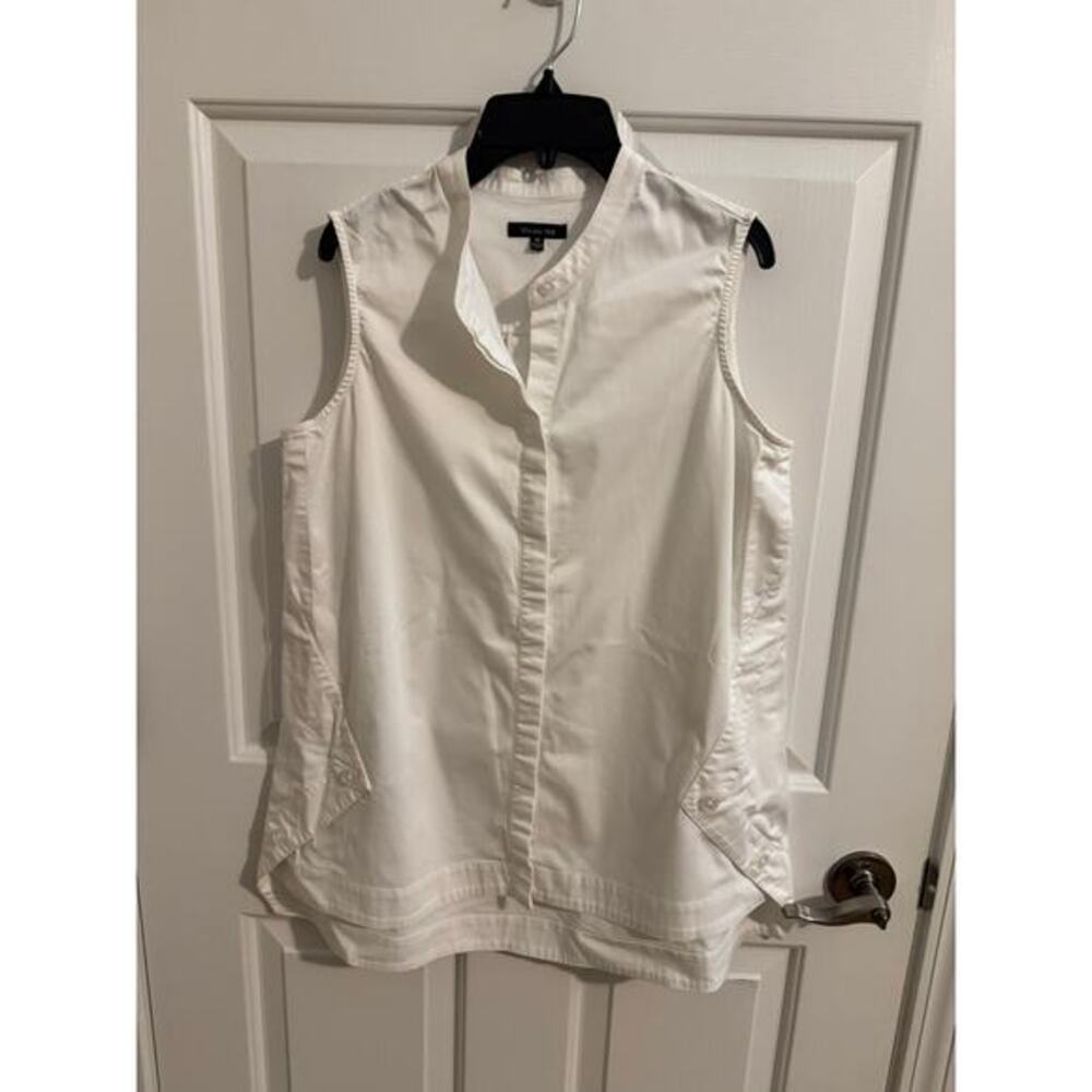 Vision 155 New Sleeveless Mandarin Collar White Button Tunic Cotton White 10